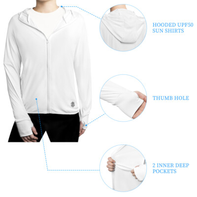 UPF 50+ UV Sun Protection Women's Clothing Zip Up Hoodie Long Sleeve Shirt XL