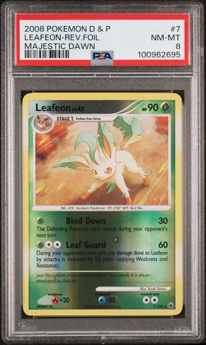 2008 POKEMON MAJESTIC DAWN LEAFEON #7 REVERSE HOLO FOIL PSA 8 NM #100962695