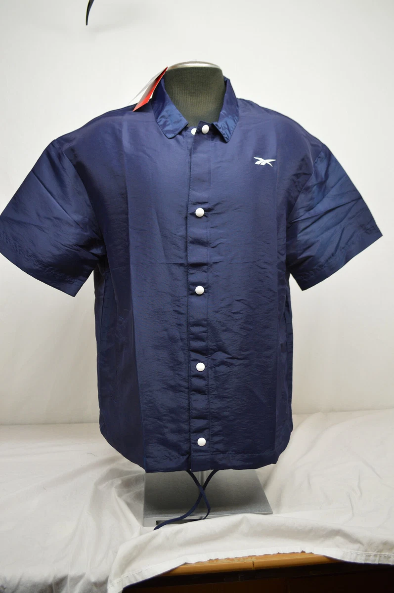 NEW Men s Reebok Coaches Jacket Short Sleeve Navy Blue Size Large