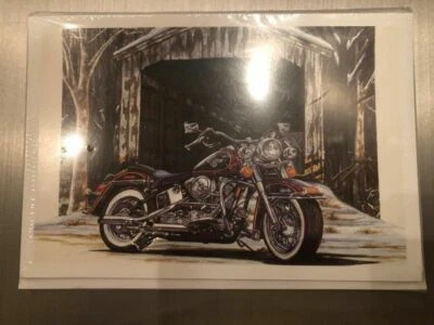 PAUL OXMAN HARLEY DAVIDSON CHRISTMAS CARDS #X742 HARLEY SITTING IN FRONT OF BRIDGE (10)