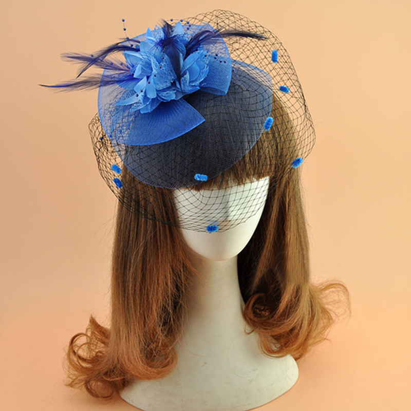 Lazeny Damen Fascinator Mit Schleier - Blau Für Hochzeit & Party