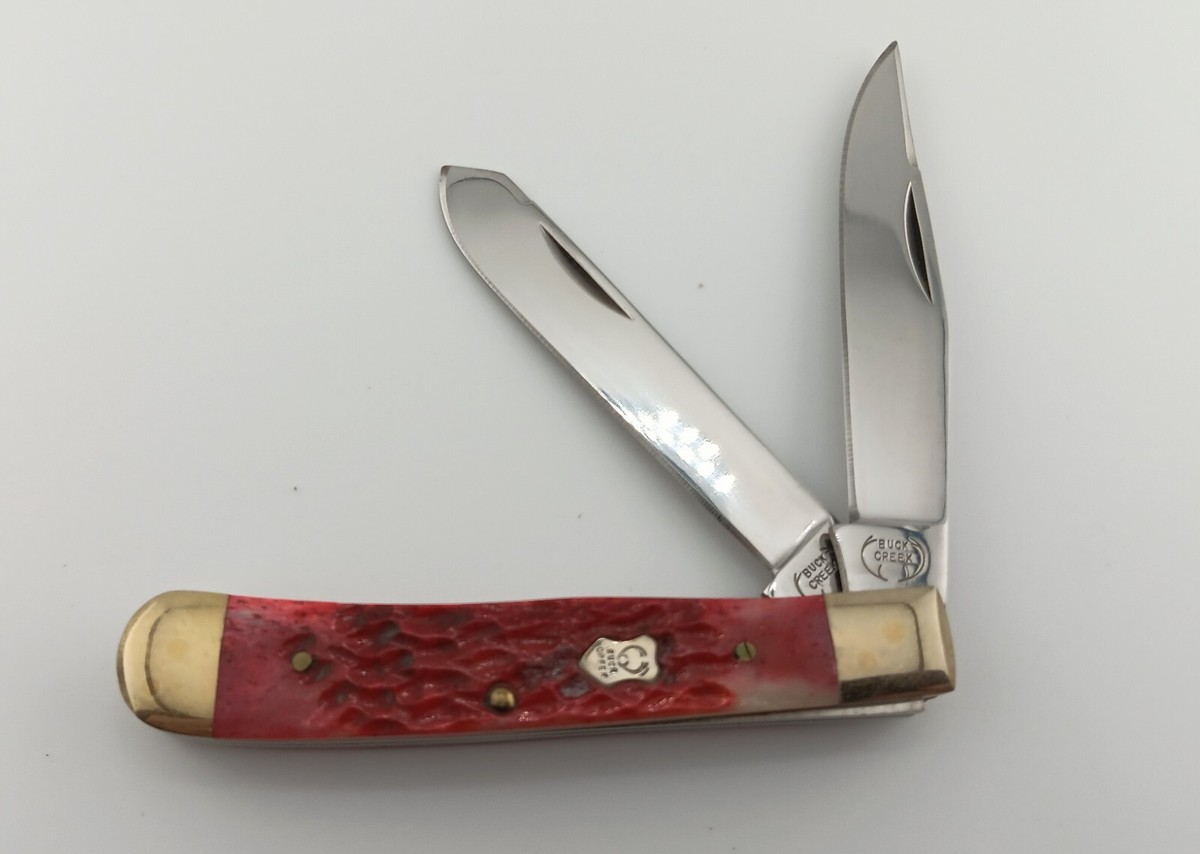 Vintage Buck Creek Trapper Red Pick Bone Handle 2 Blade Pocket