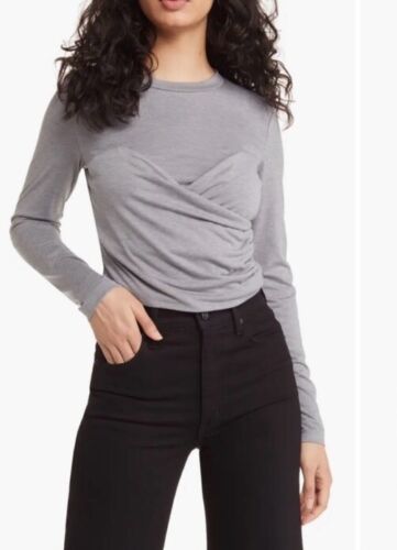 Vero Moda Nelly Ruched Knit Shirt Corset Top Gray Size Medium Long Sleeve NWT