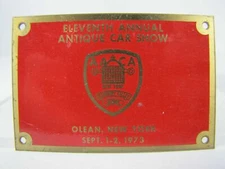 1973 OLEAN NEW YORK AACA 11th Annual Antique Car Show Sm Brass Club Dash Plaque