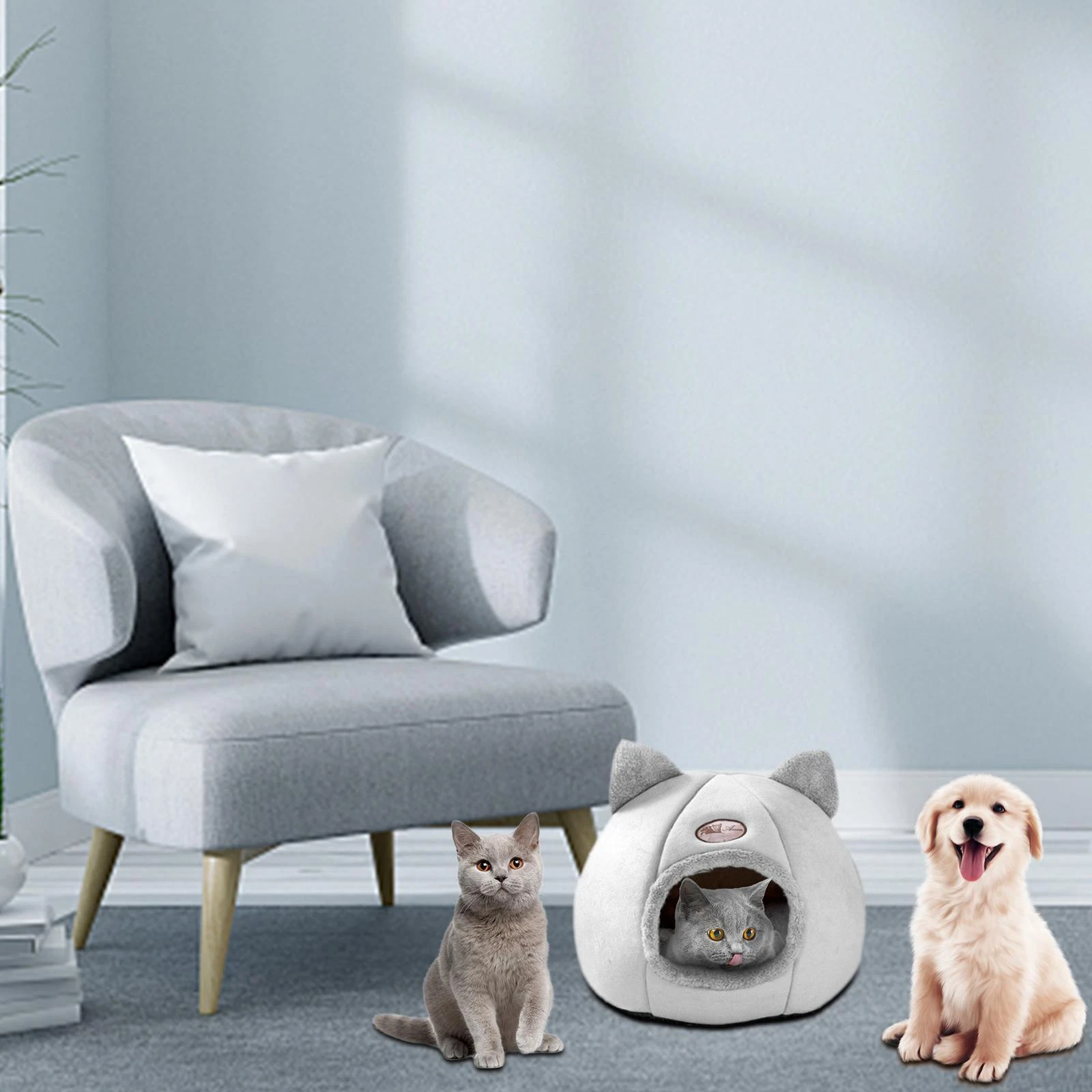 Pet Cat Dog Nest Bed Puppy Soft Warm Cave House Winter Sleeping Bag