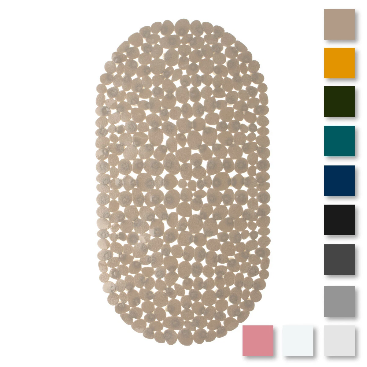 MSV Tappetino Per Vasca Effetto Ciottoli | Antiscivolo Con Ventose | 39x99 Cm | Marrone | Microfibra Chenille Assorbente