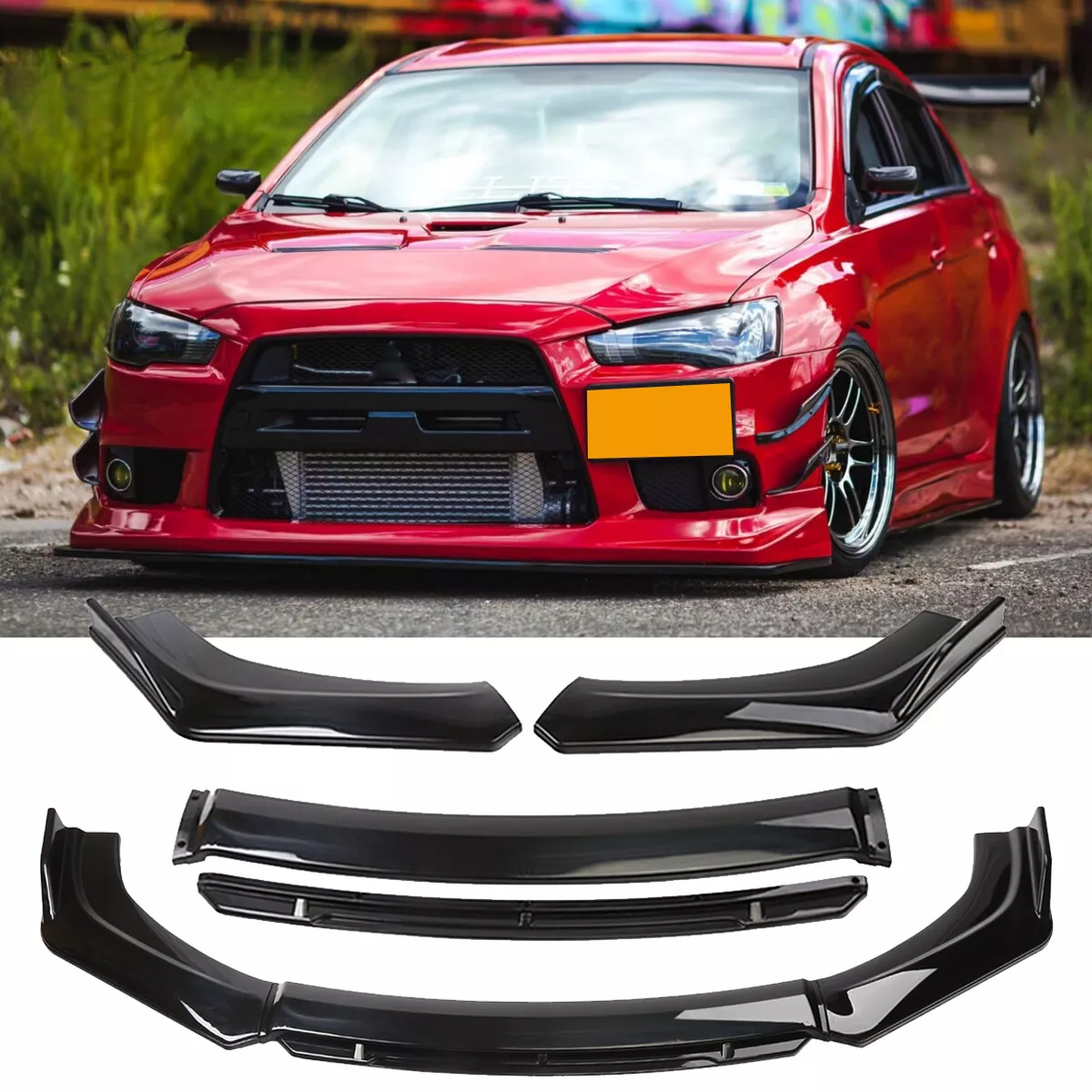 3-Piece R-Style Front Lip Spoiler Kit - Carbon Style For 2008-2015 Mitsubishi Lancer Evolution X