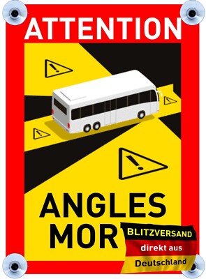 Toter Winkel Schild ''Angles morts'' METALLSCHILD Saugnapf Wohnmobil, Camper,  3 x