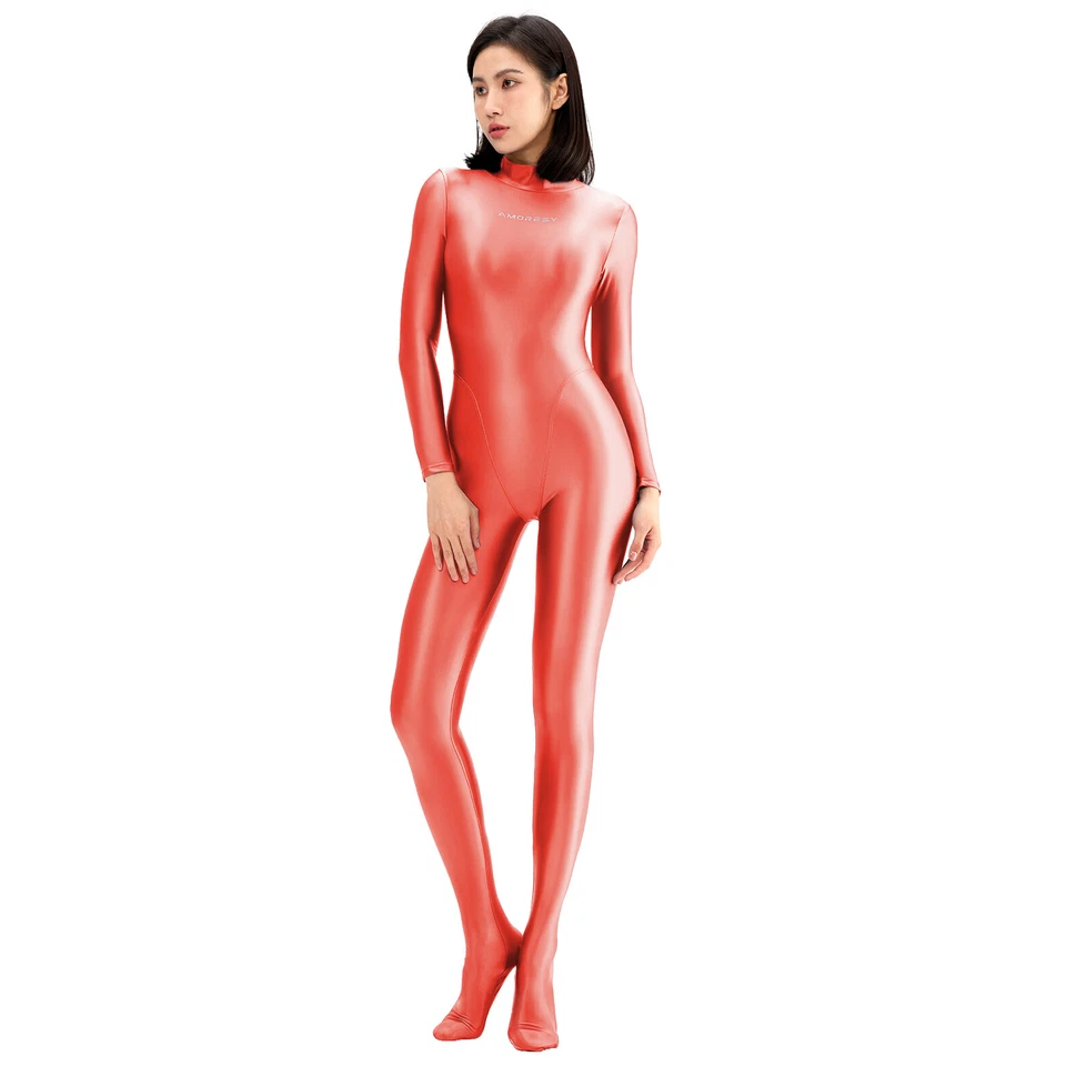 AMORESY Women's Shiny Jumpsuits Ultra-thin Overalls Bodysuit Catsuit Yoga Zentai - Image 2 of 4