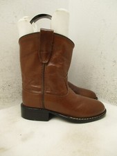Old West Kids Brown Leather Western Boot Round Toe SZ 8.5 Style 4117