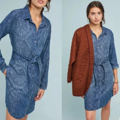 cloth and stone chambray shirt dress Anthropologie Cloth & Stone Chambray Denim Shirt Dress Size Small Blue  Pockets