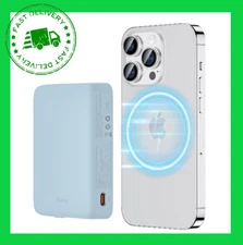 BENKS Powerbank Magsafe 5000 Mah Wireless Power Bank Magnetic Battery Blue