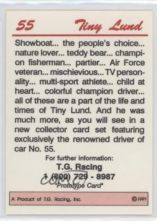 1991 TG Racing Prototypes Tiny Lund #55 HOF - Image 2 of 2