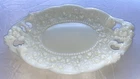 MILK GLASS LADIES VANITY TRAY RAISED FLOWER DESIGN VINTAGE PLATE