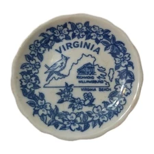 Vintage CAPSCO Plate Virginia Souvenior Collector 3" Mini Blue & White JAPAN 