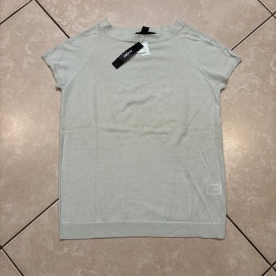DKNY 100% Cashmere Sweater Womens Large Mint Green Short Sleeve Pullover NWT