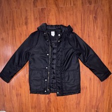 GAP KIDS Black Hooded Puffer Jacket, Full Pockets, Size L, Mid-Length