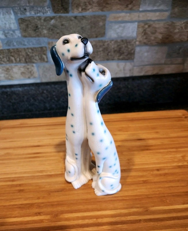 Vintage Dalmatian Dogs Cuddling,  Resin Figurine, Hand-painted
