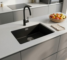 Single Bowl Undermount Black Granite Composite Kitchen Sink 600x450x215mm