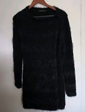 BCBGMAXAZRIA Dress Womens S Sweater Black Dress Pullover Eyelash Fuzzy Glamour
