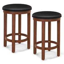 Upholstered Bar Stool Set of 2 with Padded Cushion & Wooden Frame for Kitchen