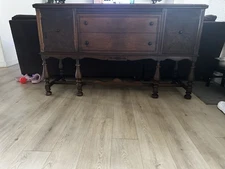 Antique ca. 1920's Jacobean Ornate Carved Wood Buffet Sideboard Media Console