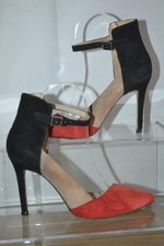 ZARA BASIC Womens red, beige and black high heel ankle strap shoes UK Size 4