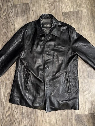 Nicole Miller New York Mens Large L Leather Jacket Black New Zealand Lamb Skin - product listing photo