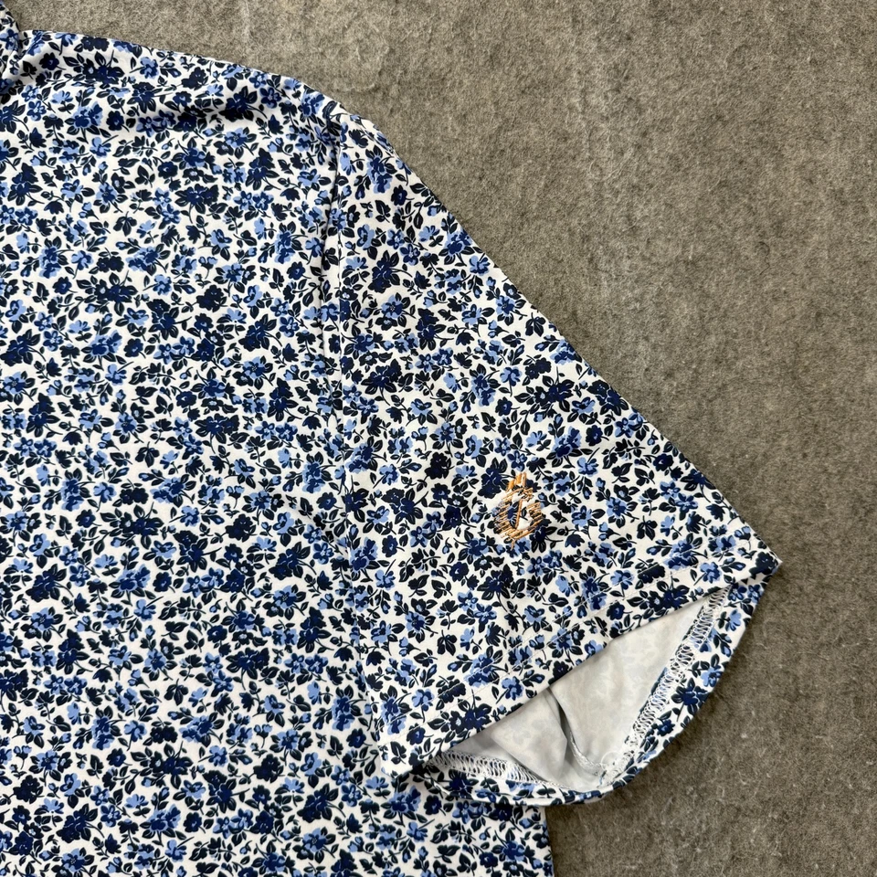 Мужская рубашка-поло RLX Ralph Lauren размер XL сине-белая с цветочным рисунком эластичная для гольфа - Изображение 3 из 4