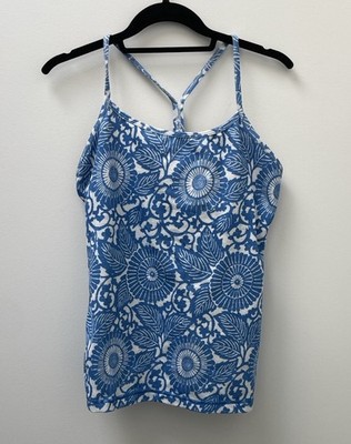 Lululemon Power Y Blue & White Floral Beachy Racerback Tank Top Size 10 Yoga