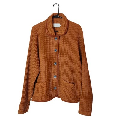 Mododoc Cropped Gauzy Waffle Knit Jacket Corduroy Trim Medium