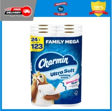 Charmin Ultra Soft Cushiony Touch Toilet Paper,24 Family Mega Rolls=123 Regular