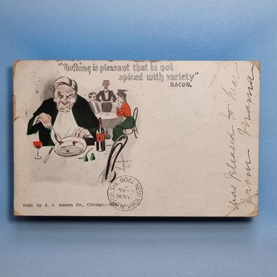 Comic Postkarte um 1906 Peyton Restaurant Suppe ungeteilt New York PM Speck Zitat