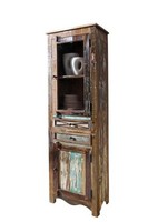 Vitrine Altholz Hochschrank Massivholz Vintage Used Look Bunt Schrank Massiv