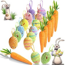 18PCS Easter Egg Ornaments and Carrot Hanging Ornaments Colorful Foam Hanging