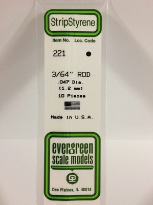 Evergreen 221 Plasticcart Rod Ø 1,2mm (10) Polystyrene Rundstab weiß Modellbau