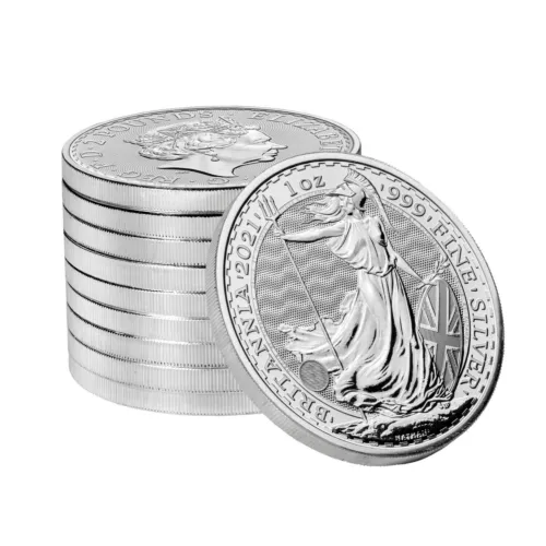 10 x 2021 silver britannia 1 oz silver bullion coins with rimless coin capsules image 2