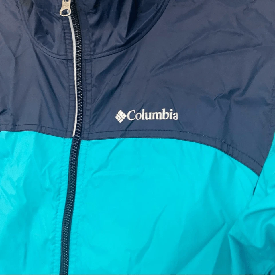 Jaqueta com capuz Columbia infantil meninos meninas azul aqua 100% nylon chuva tamanho L 14-16 - Imagem 3 de 4