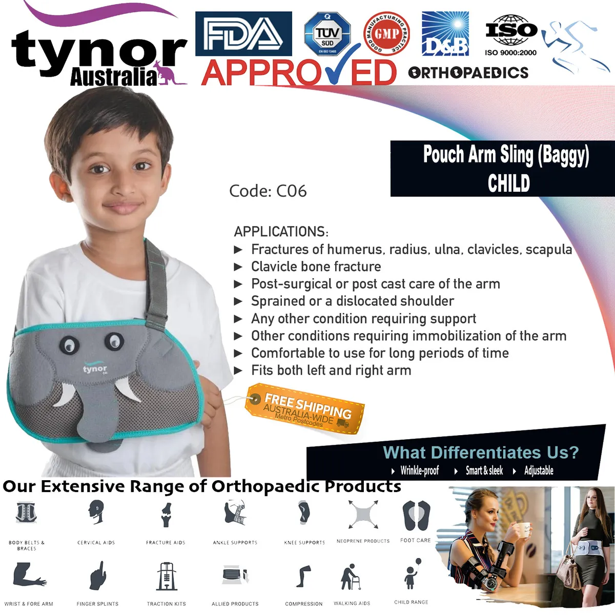 Tynor™ Paediatric Medical Pouch Arm Sling Baggy Fits Child,Toddlers, Kids  Unisex