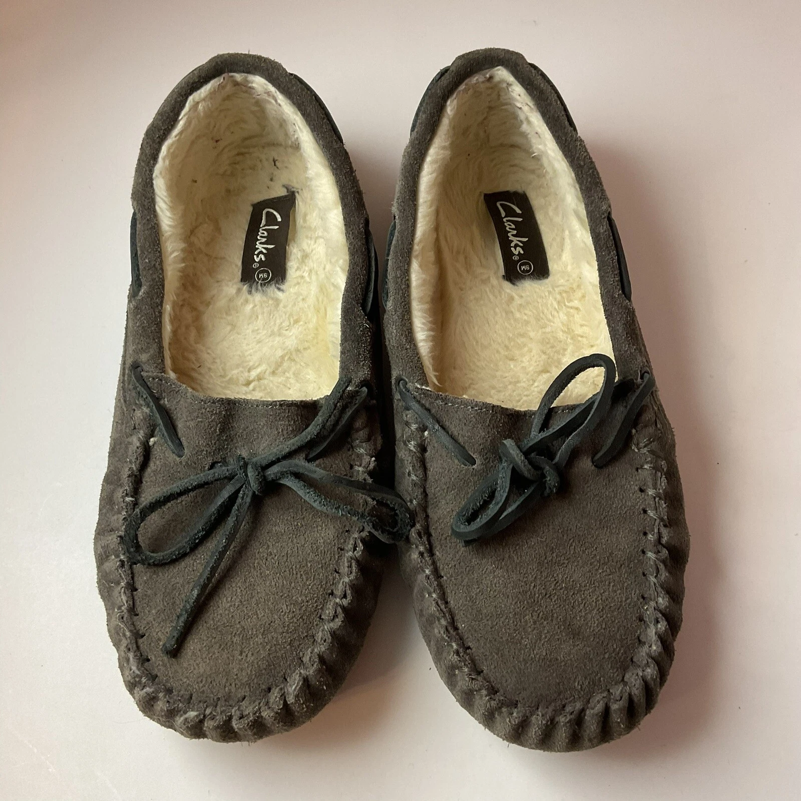 Pantofole scarpe comode Clarks in pelle scamosciata Audrianna peltro Donna US 9M