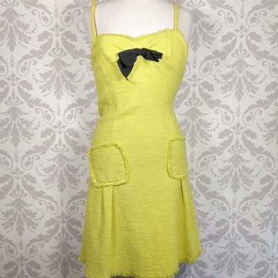 Moschino neon lemon tweed dress raw hem It Sz 40/ US 6