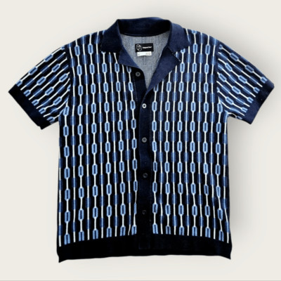 Original Use Geometric Patterned Blue Collared Short Sleeve Button Down Shirt S