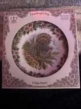 QUEENS MYOTT FACTORY CHURCHILL THANKSGIVING TURKEY 8 INCH DINNER PLATES SET OF 4