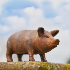 Miniature Freestanding Pig Garden Sculpture - Cast Iron Outdoor Ornament