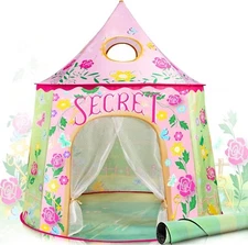 SULIFEEL Kids Foldable Pop Up Play Tent w/ Mat Secret Garden Pink Playhouse