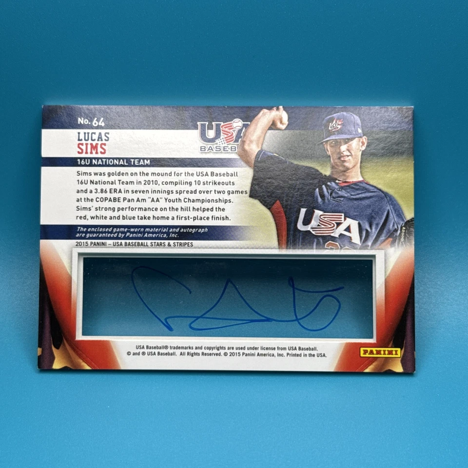 Lucas Sims 2015 USA Stars & Stripes 16u National Team Patch Auto #64 09/25 - Image 2 of 2