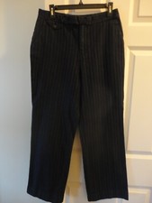 Vintage CHAPS  Size 10 Navy Blue Cotton Wide-Leg Trousers Pants Striped ~RN41381