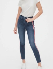 Gap Womens True Skinny Ankle Jeans Sz 4/27 Red White Ribbon Tuxedo Stripe