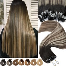 US Micro Ring Loop Tip Remy Human Hair Extensions Micro Beads Link Hair Straight