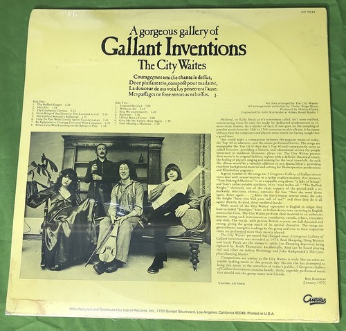 Gallant Inventions Renaissance Music 12th-17th SEALED VINYL LP The City Waites - Picture 2 of 2